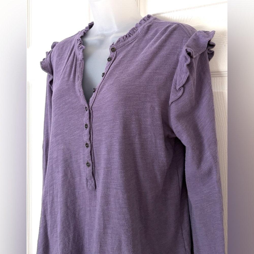 Pilcro Women’s Top Shirt Ruffled Henley Long Sleeve blouse cotton purple Medium - Picture 6 of 16